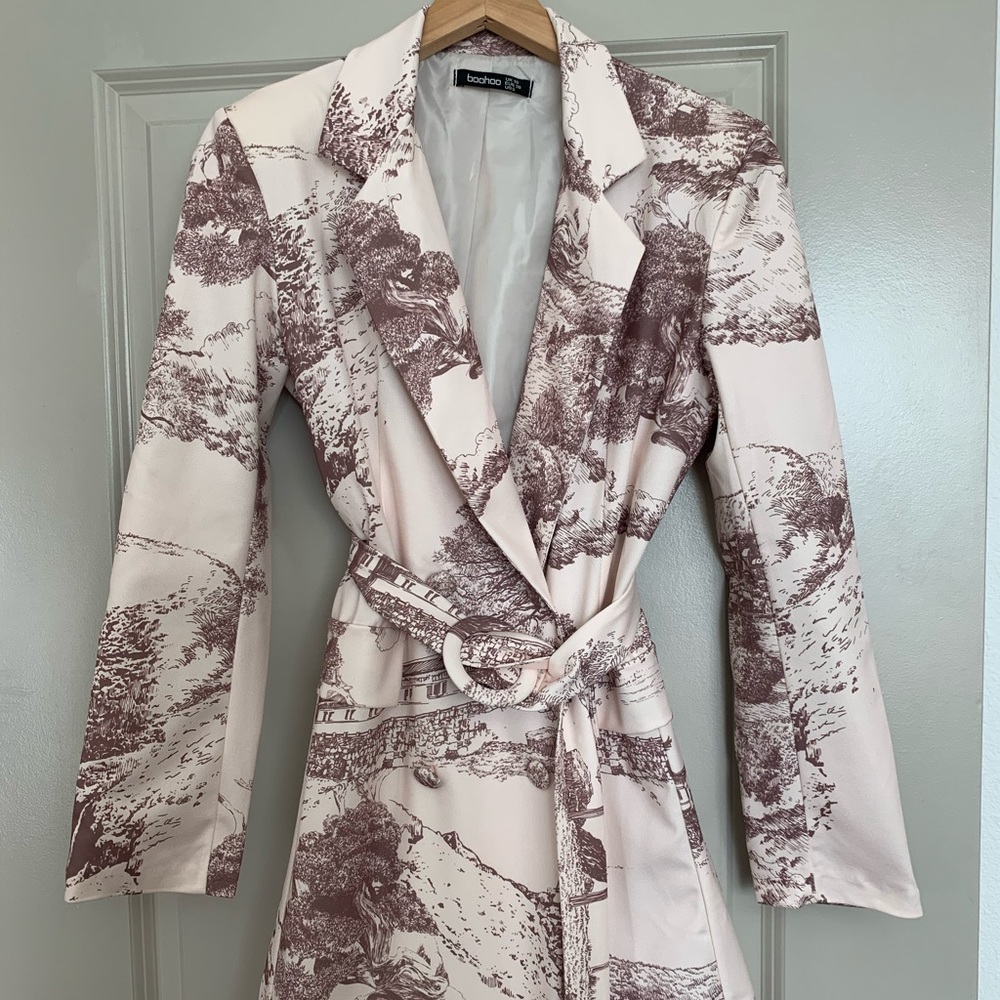All Over Print Belted Blazer Dress